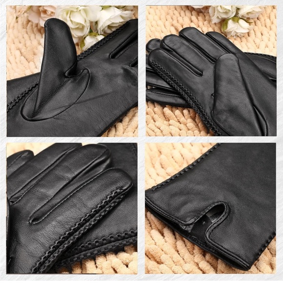 MaxW Women’s Black Sheepskin Leather Gloves Faux Fur Lining Size Medium - Picture 2 of 7